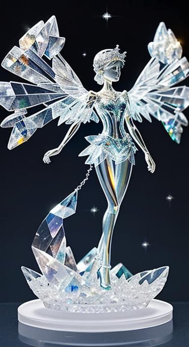 Clear crystal Sculpture of a beautiful angel, clear crystal ...