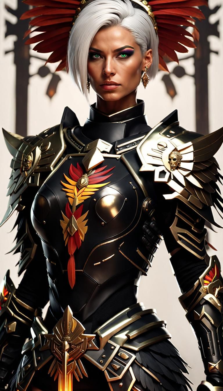 Aztec Warrior Woman with Flaming Sword in Cyberpunk Style