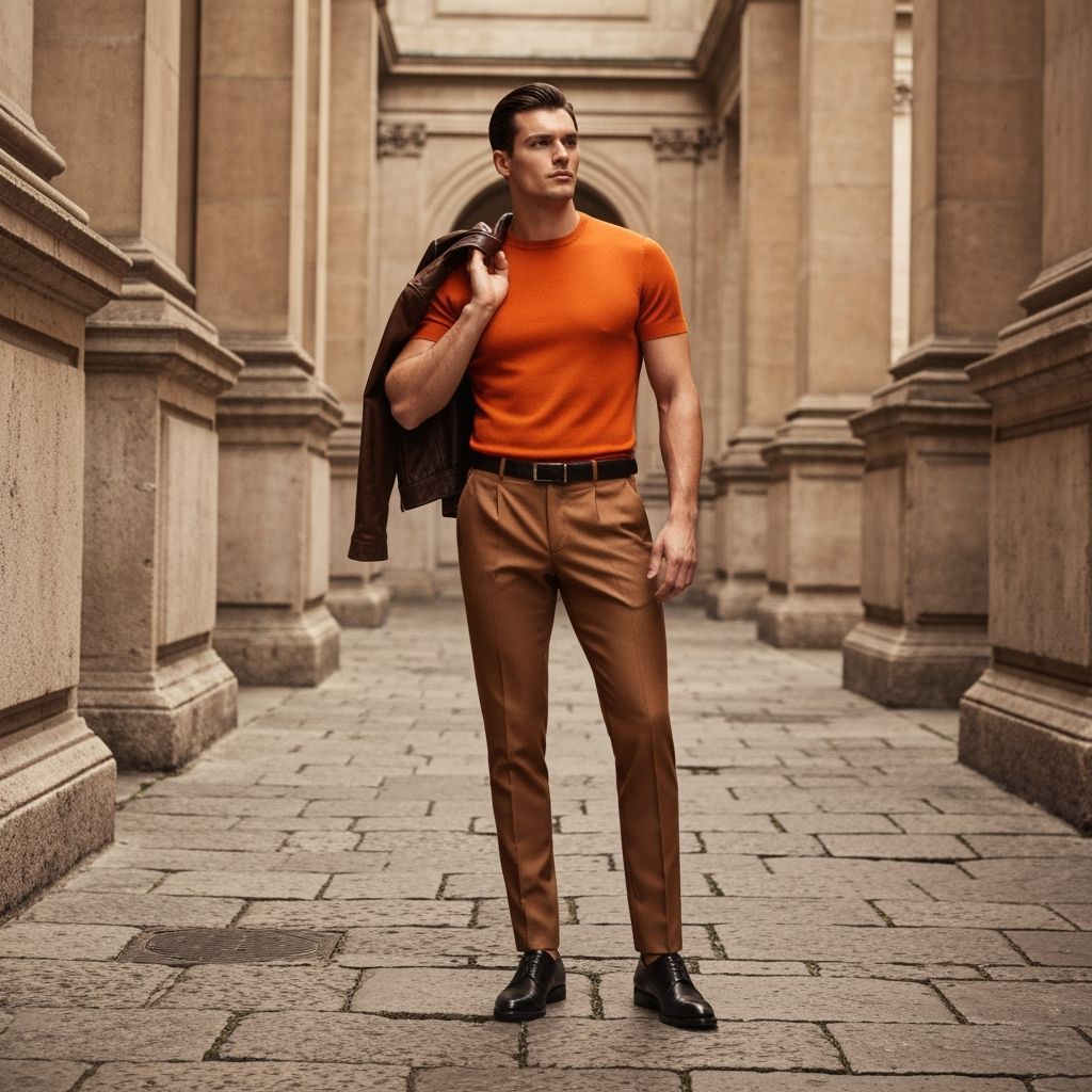 Male Model on European Street with Neoclassical Architecture