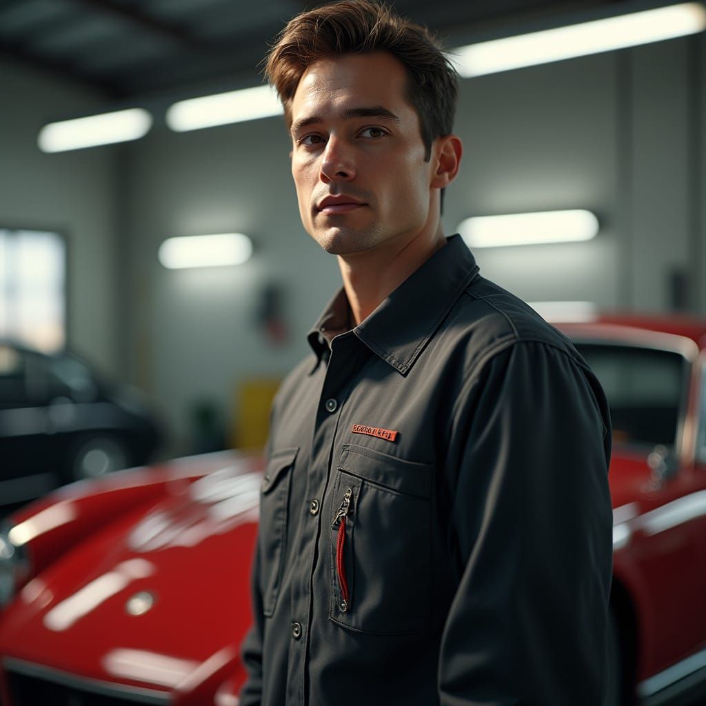 Confident Car Detailer in Hyperdetailed 8K Art