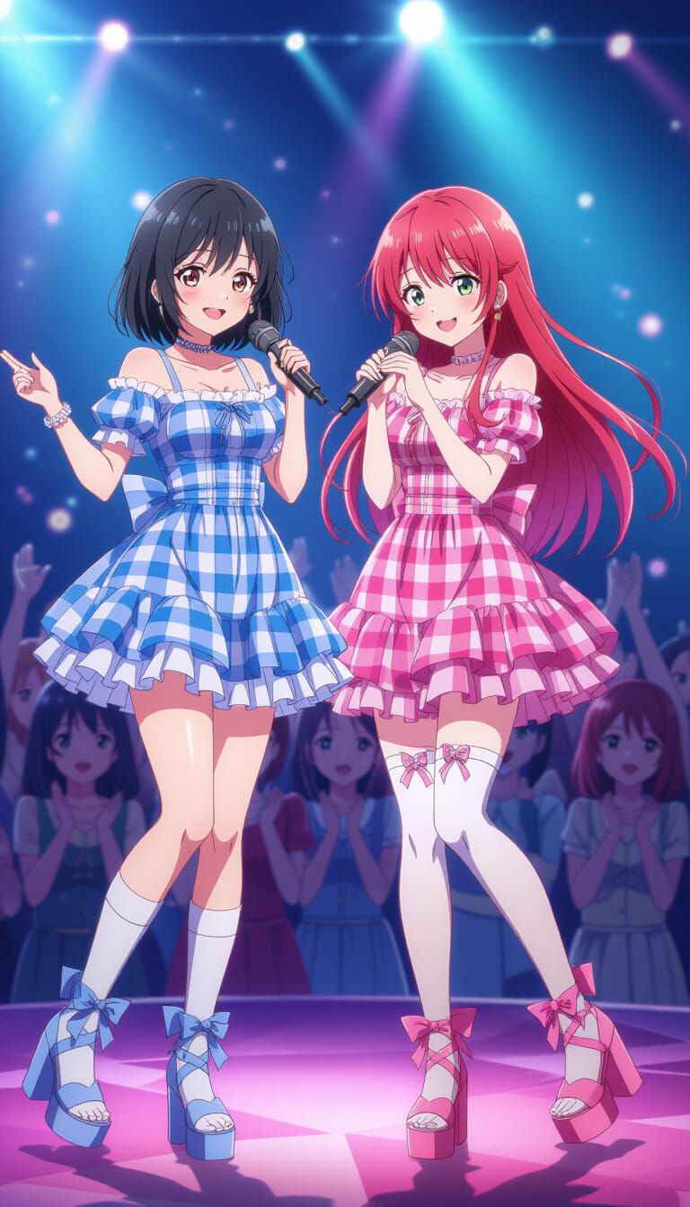 J-Pop Idols on Vibrant Stage with Cheering Crowd