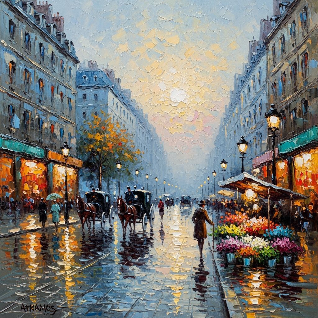 Impressionist Parisian Street at Dawn, Oil Painting