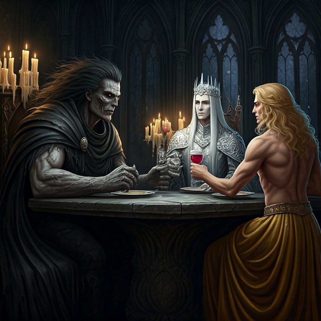 Menacing Dark Giant Confronts Regal Silver King in Ancient C...