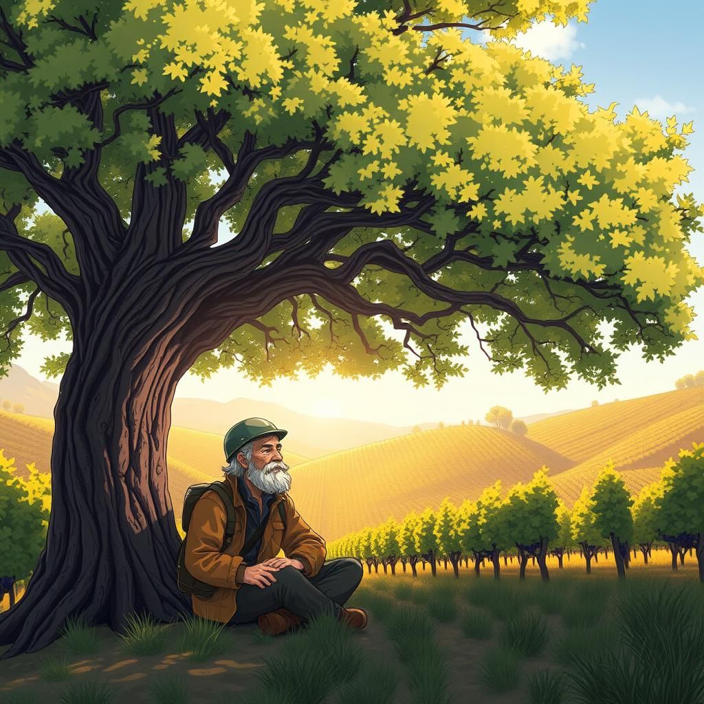 Elderly Geologist Resting in Anime Style