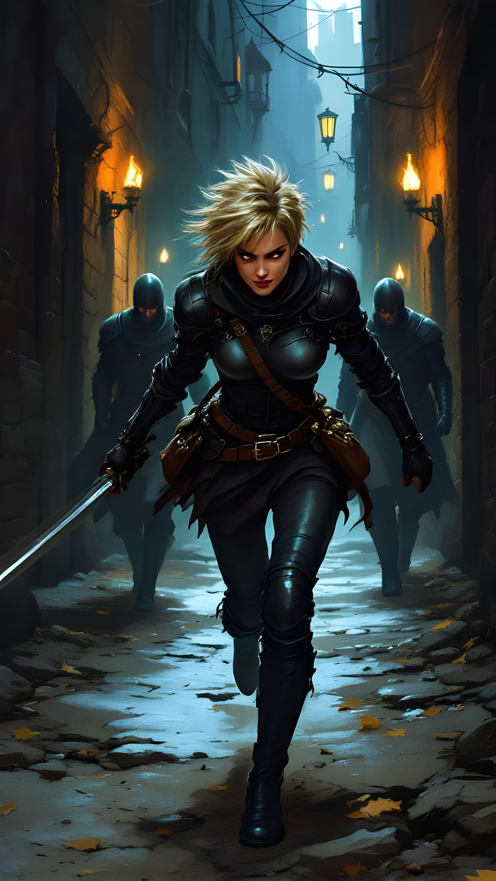 Female Rogue Escapes Through City Alley: D&D Style