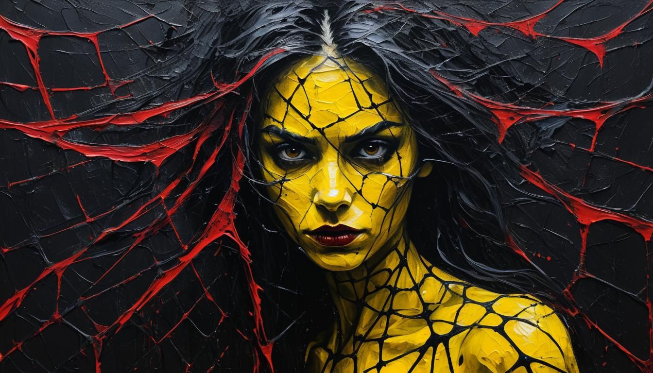 Woman in Spiderweb: A Grunge Oil Painting