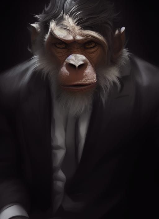 Monkey Businessman Portrait in Detailed Matte Painting Style