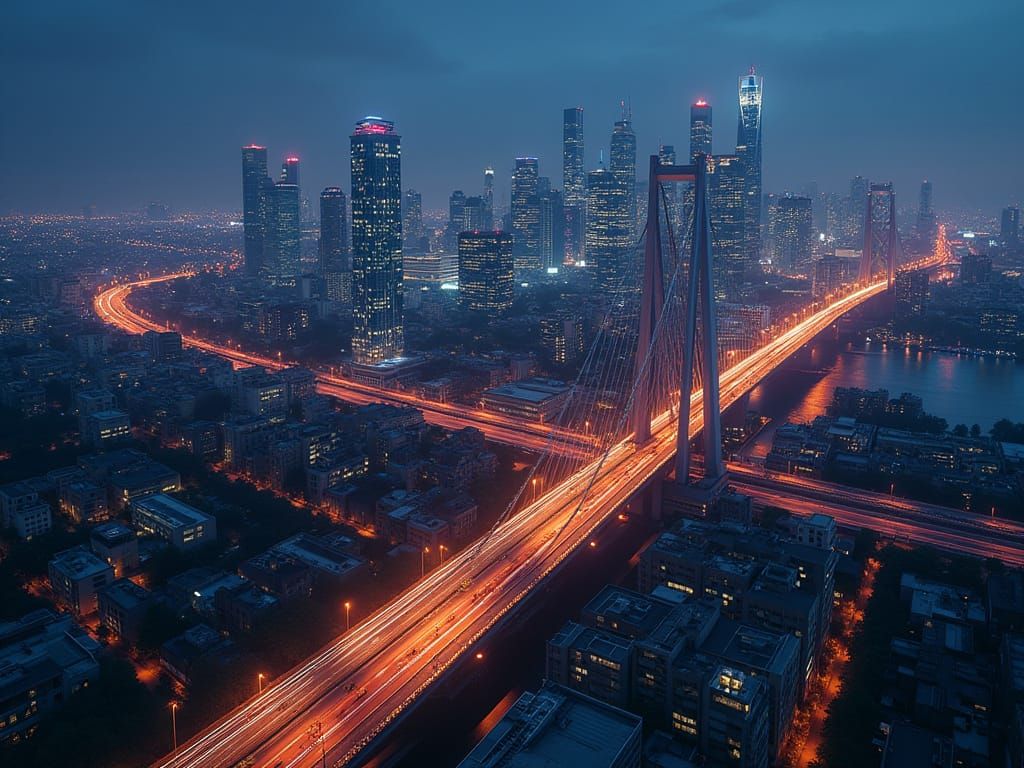 Night Aerial Cityscape in Photorealistic Style