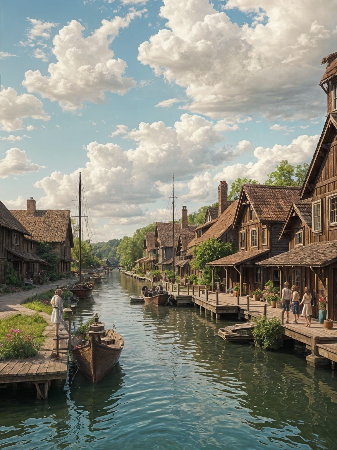 Peaceful 19th-Century Riverscape in Oil Painting Style