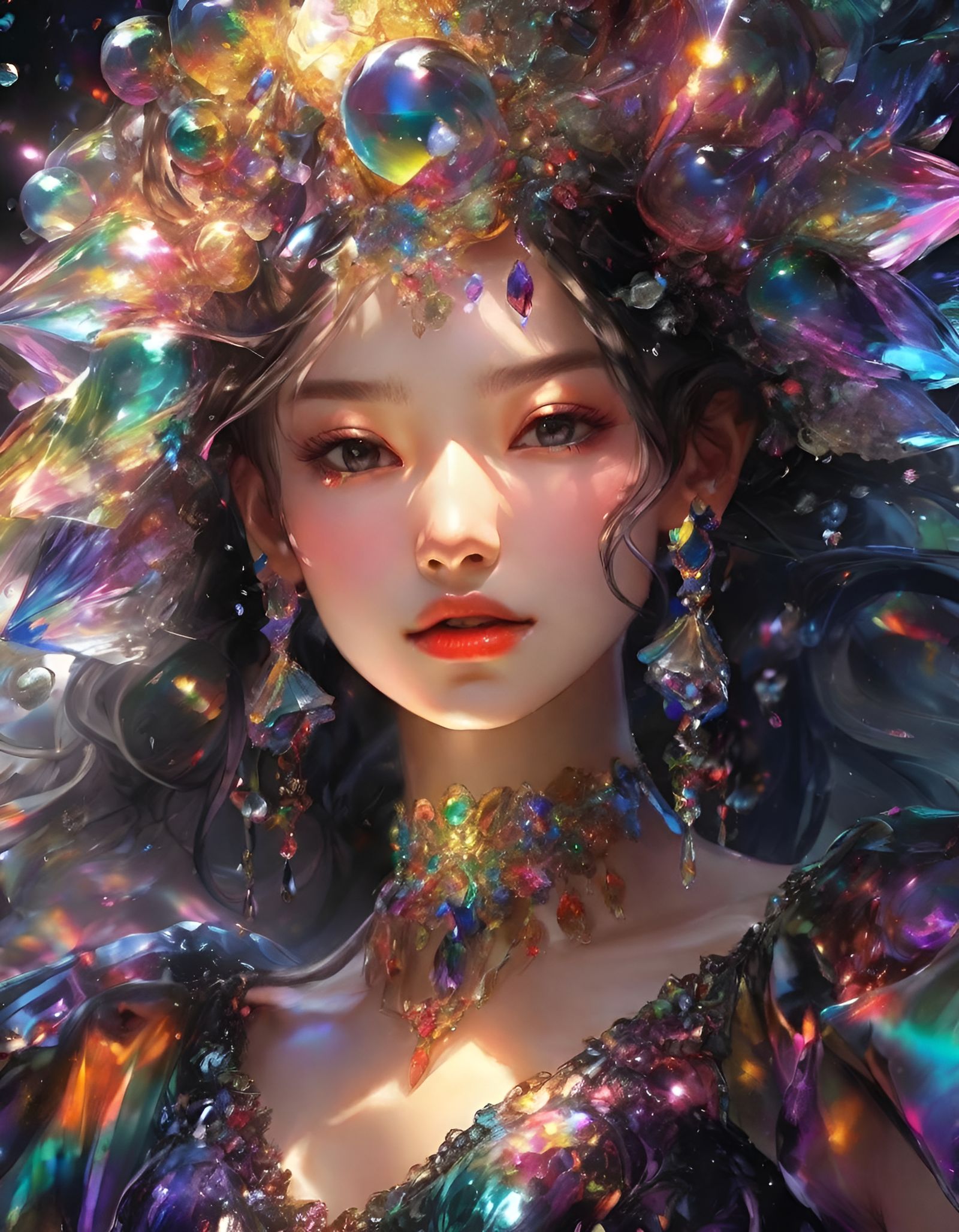 Anime Portrait with Glass Curtain and Painterly Shading