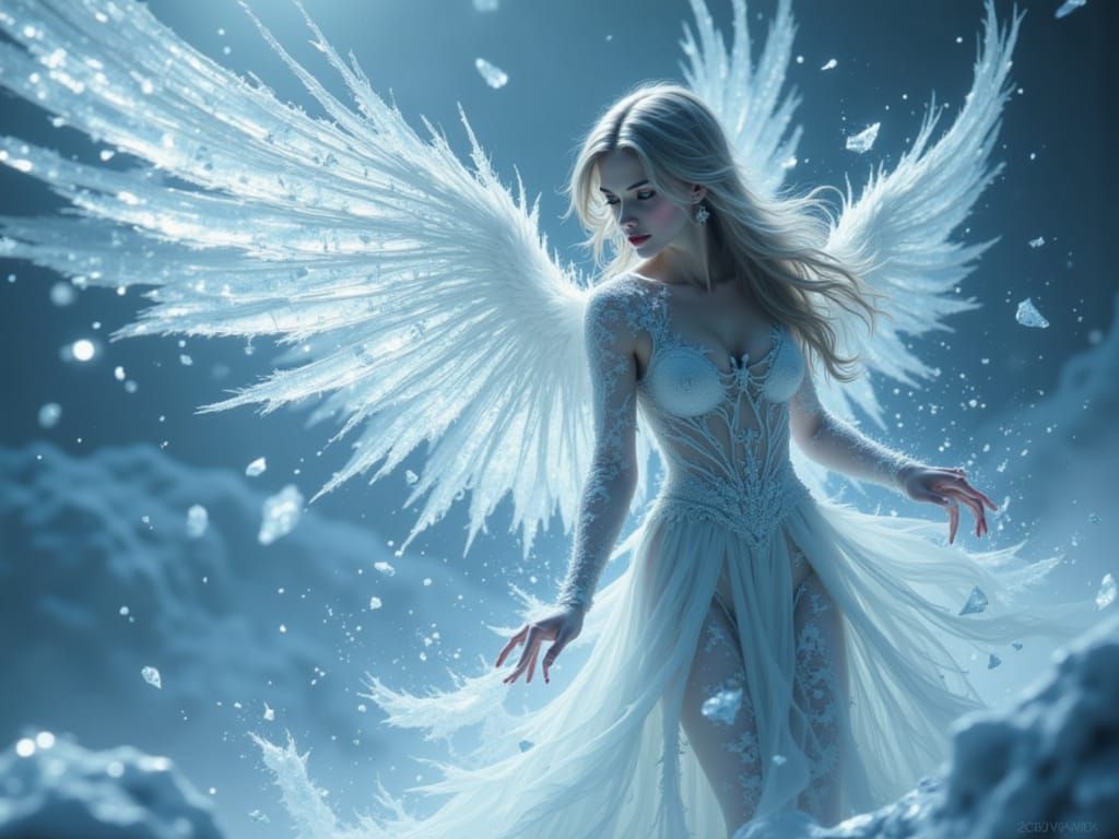 Ethereal Frost Angel in Hyperrealistic Digital Painting