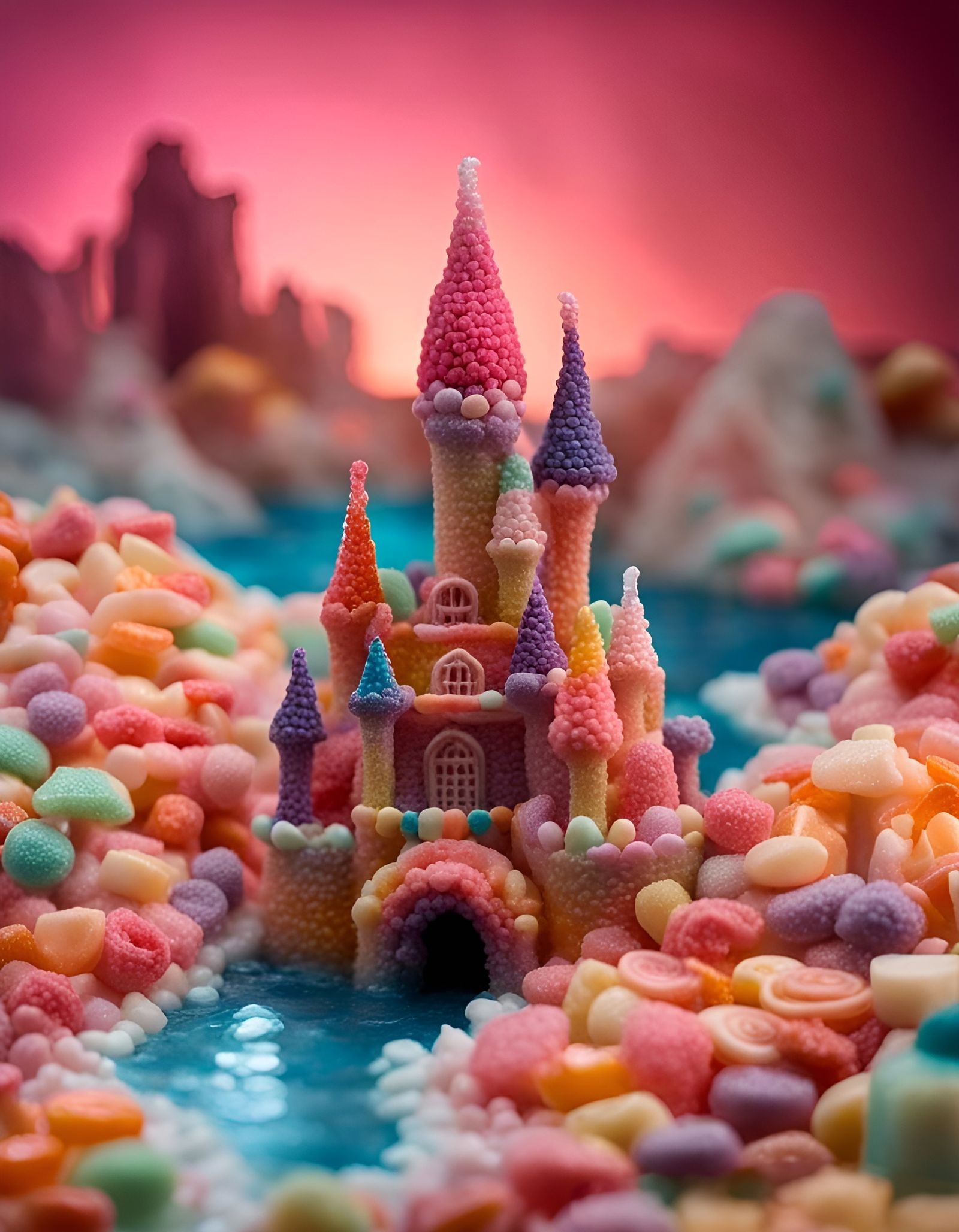 Miniature Candy Castle in Tenebrism Style