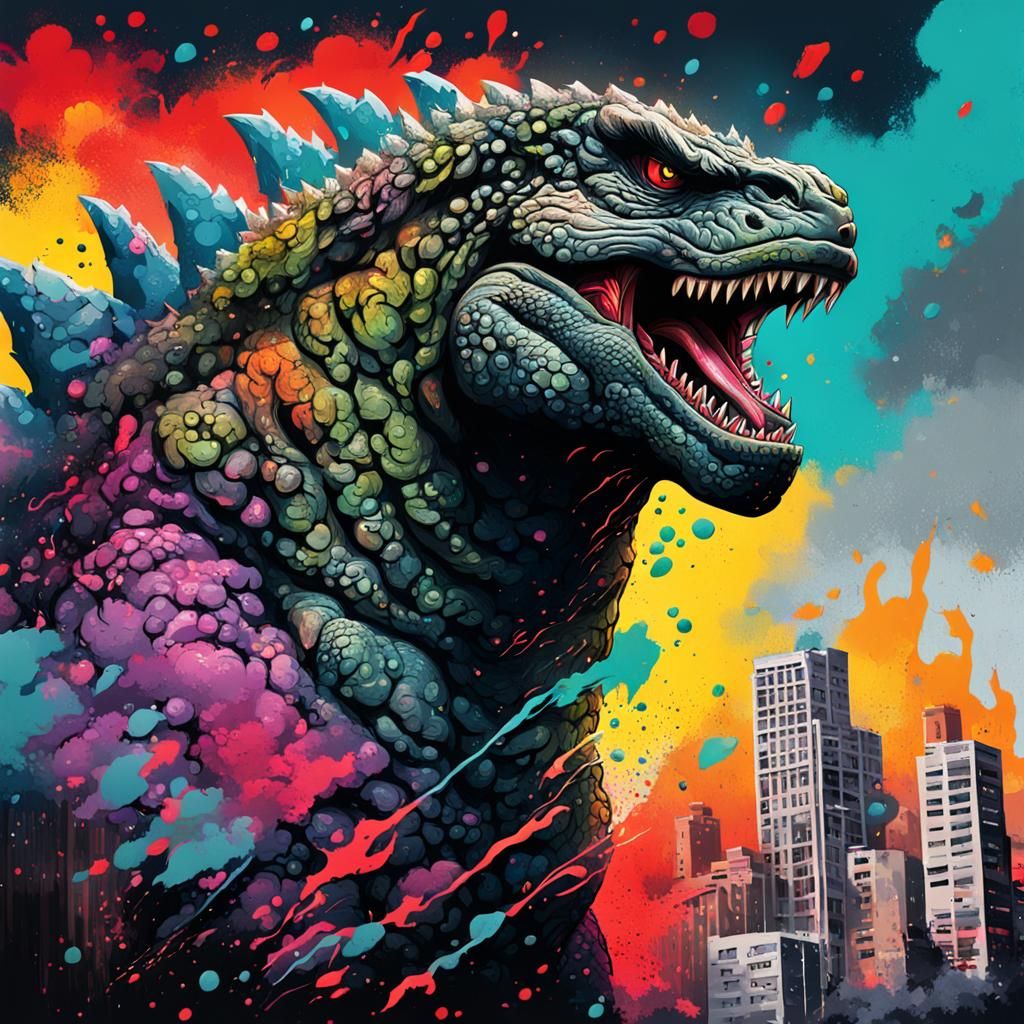 Godzilla Graffiti Art in Street Art Style