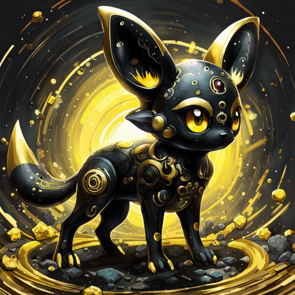 Futuristic Black and Gold Umbreon Robot: Anime Style