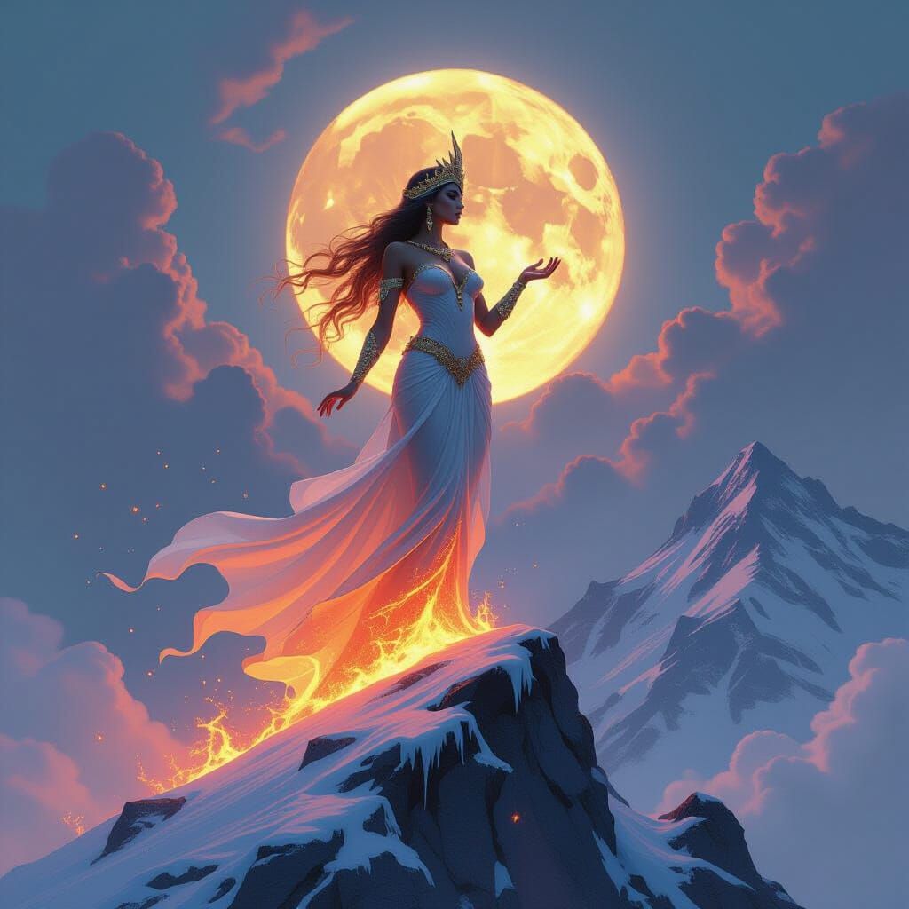 Elemental Goddess of Fire and Ice in Fantasy Art Style