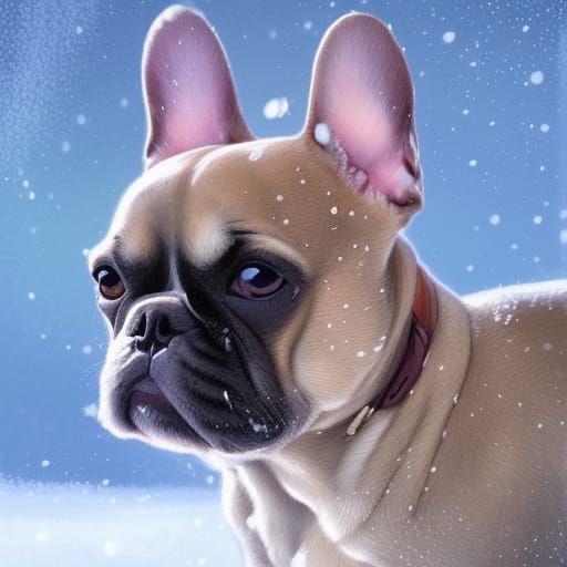 French bulldog in the snow