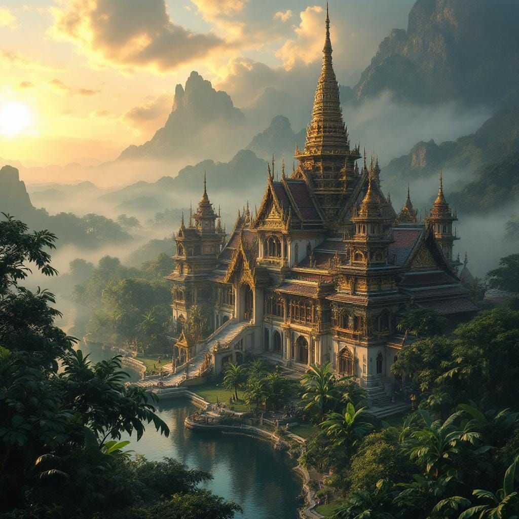 Thai Palace at Golden Hour: A Digital Masterpiece