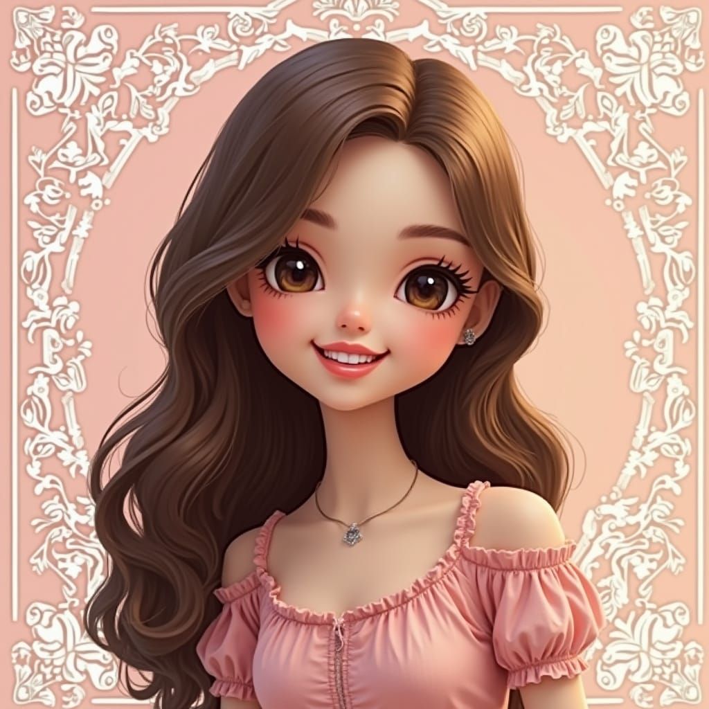 Happy Pullip Doll in Whimsical Filigree Background