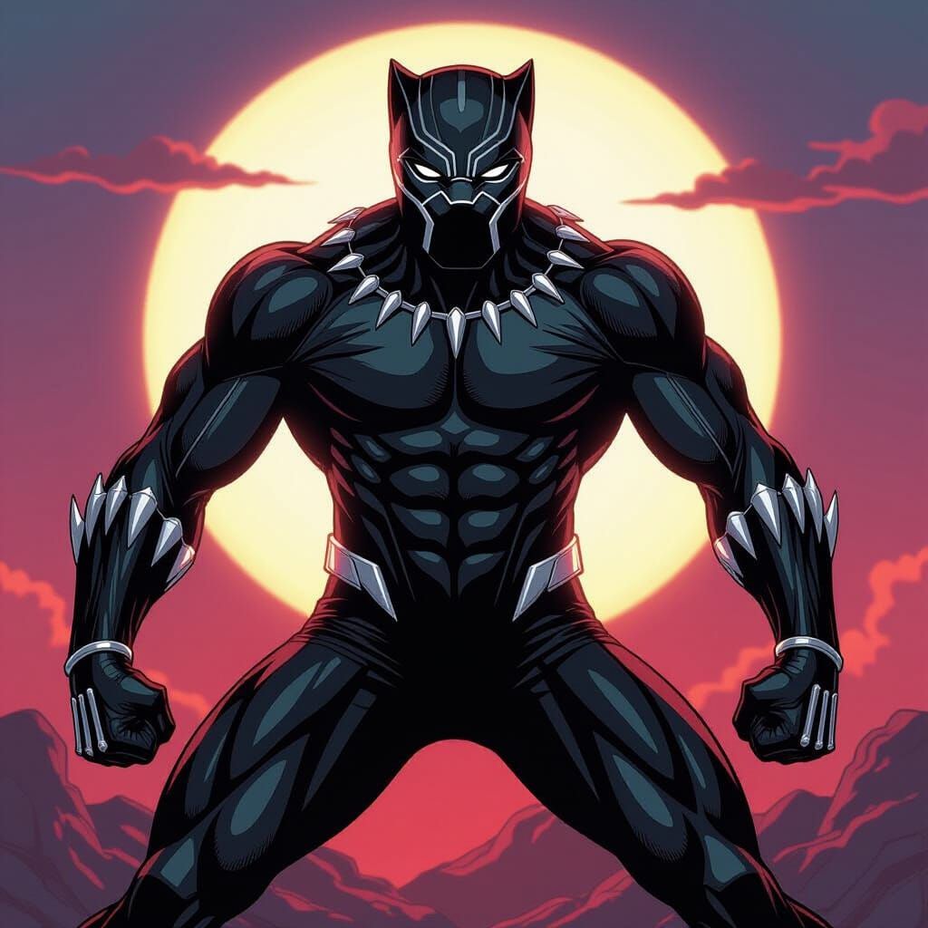 Black Panther in Sleek Suit, Comic Book Art