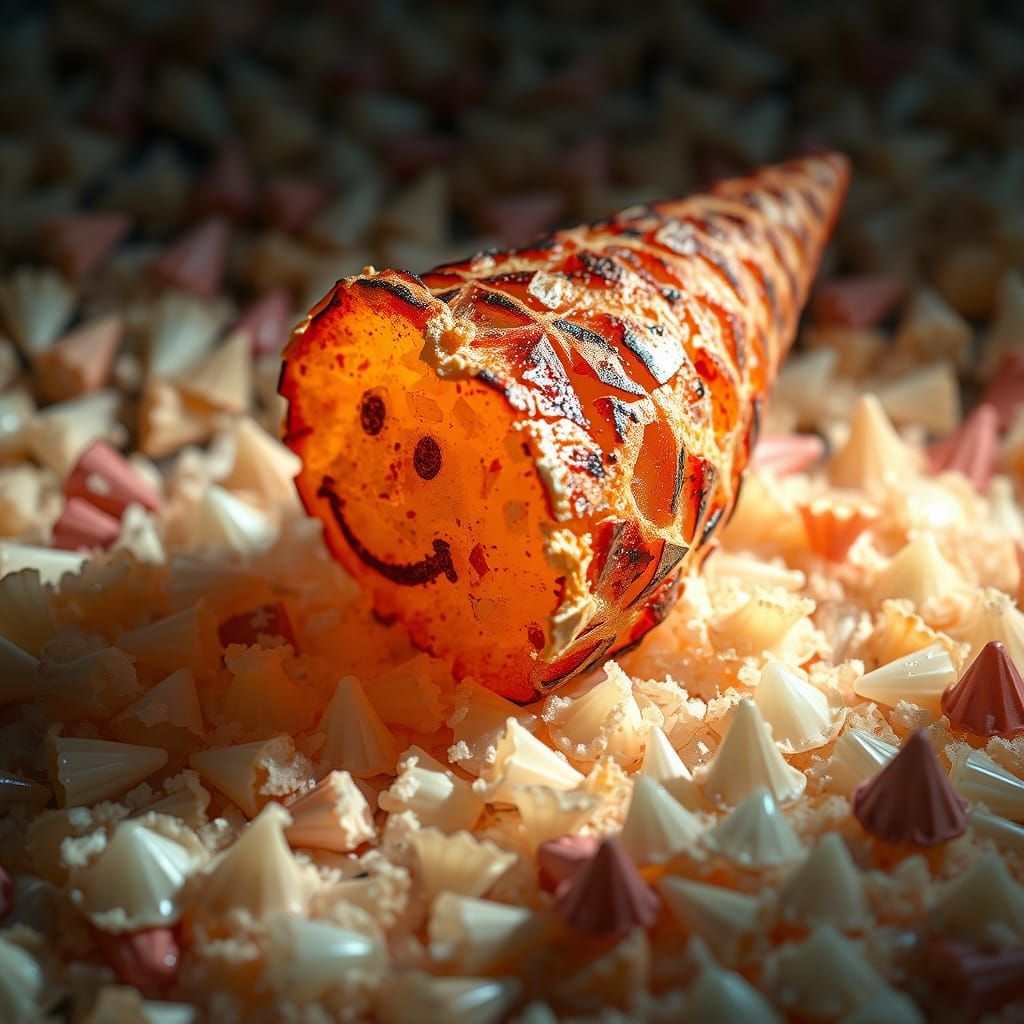 Melting Char-Grilled Cone Diorama with Smiling Face