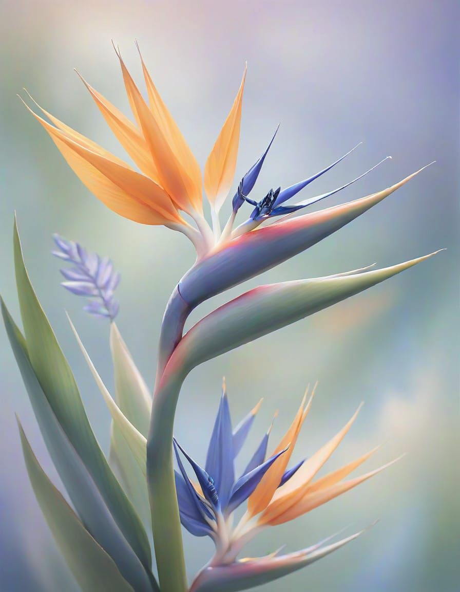 Bird of Paradise in Serene Soft Pastel Impressionism