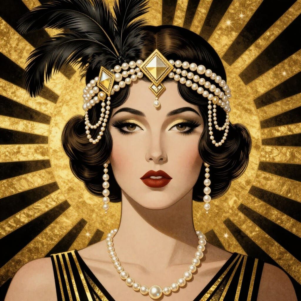 Art Deco Portrait of Glamorous Woman in Gold