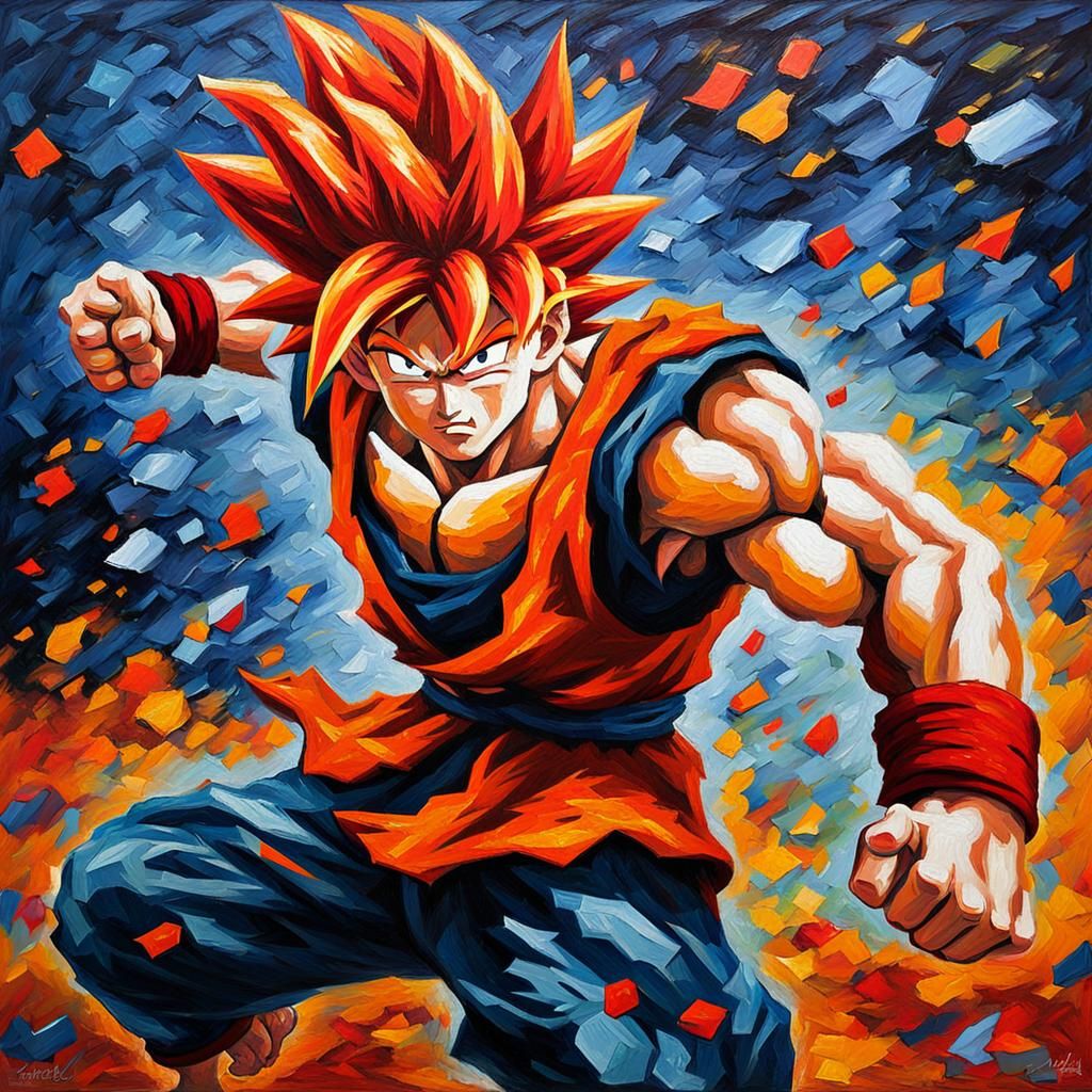 Red Haired Goku in Expressionist Oil Painting