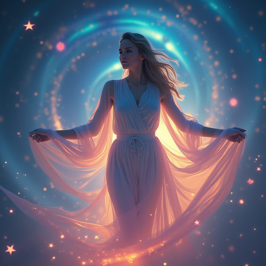 Glowing Goddess in Celestial Vortex