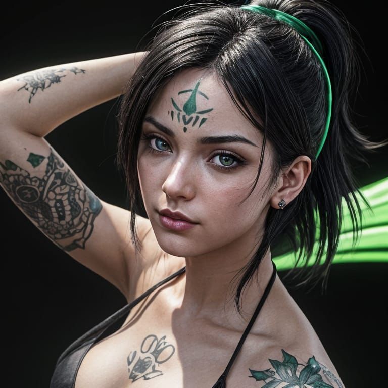 Latina Woman with Tattoos: 3D Anime Art