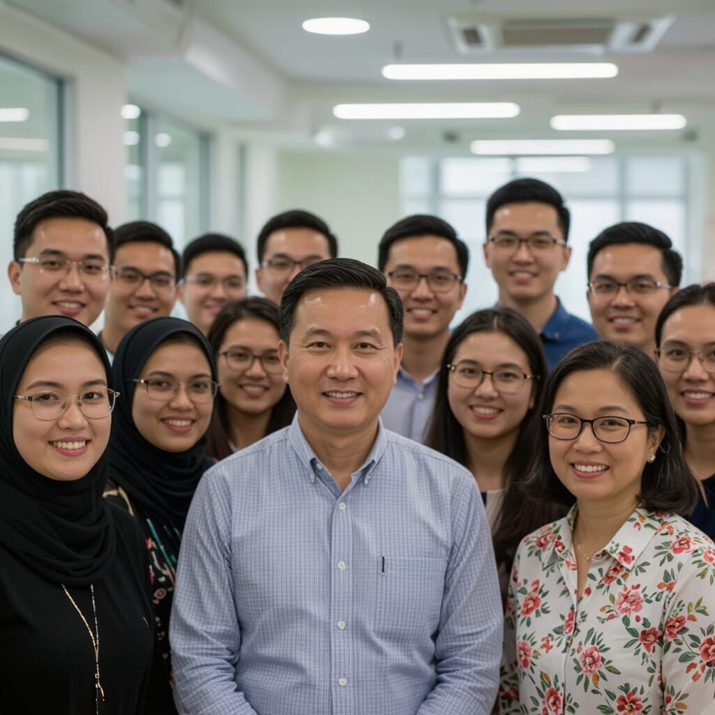 Happy Adult AI Students Gather for Group Photo at Bell's Ins...