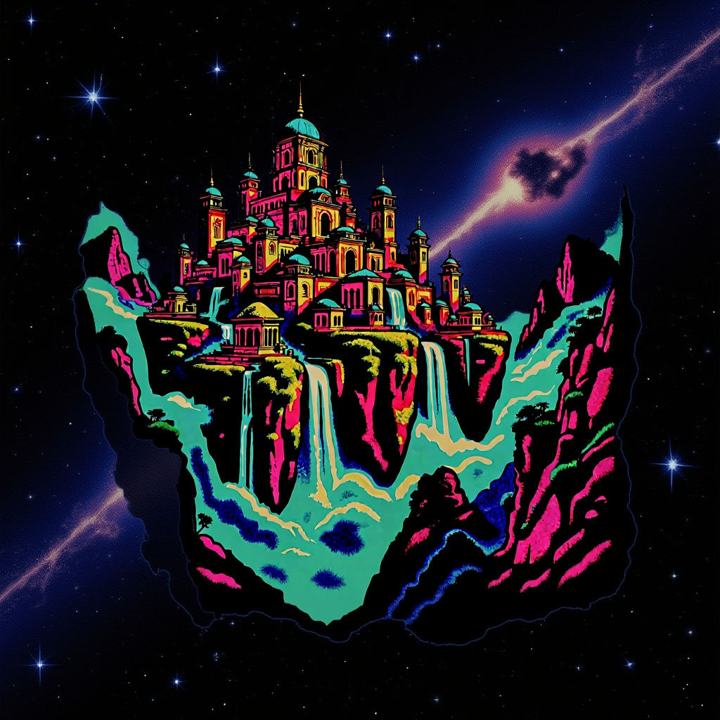 Ancient City Floating in Nebula, Digital Painting