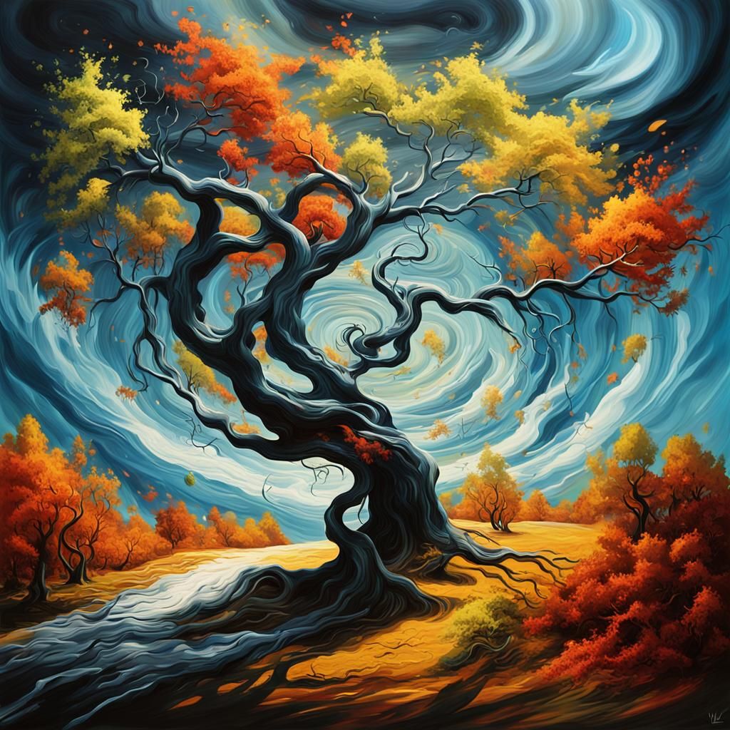 Surreal Stormy Landscape with Melting Trees