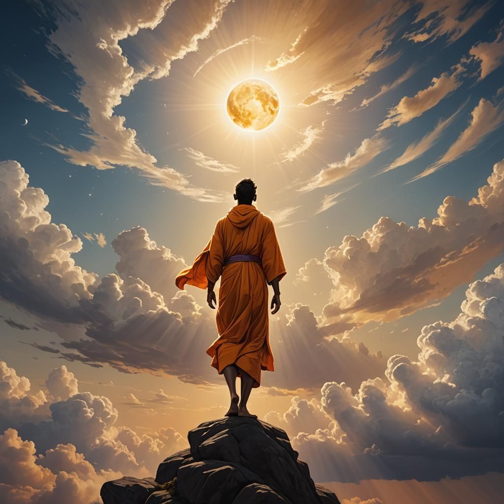 Radiant Yogi Ascending to Godhood at Sunrise