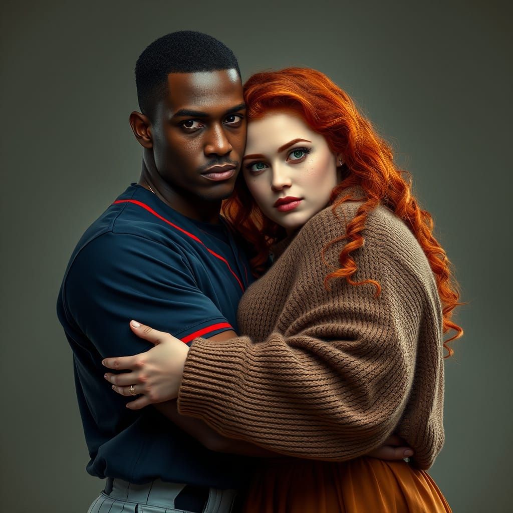 Confident Baseball Player Embraces Radiant Plus-Size Woman i...