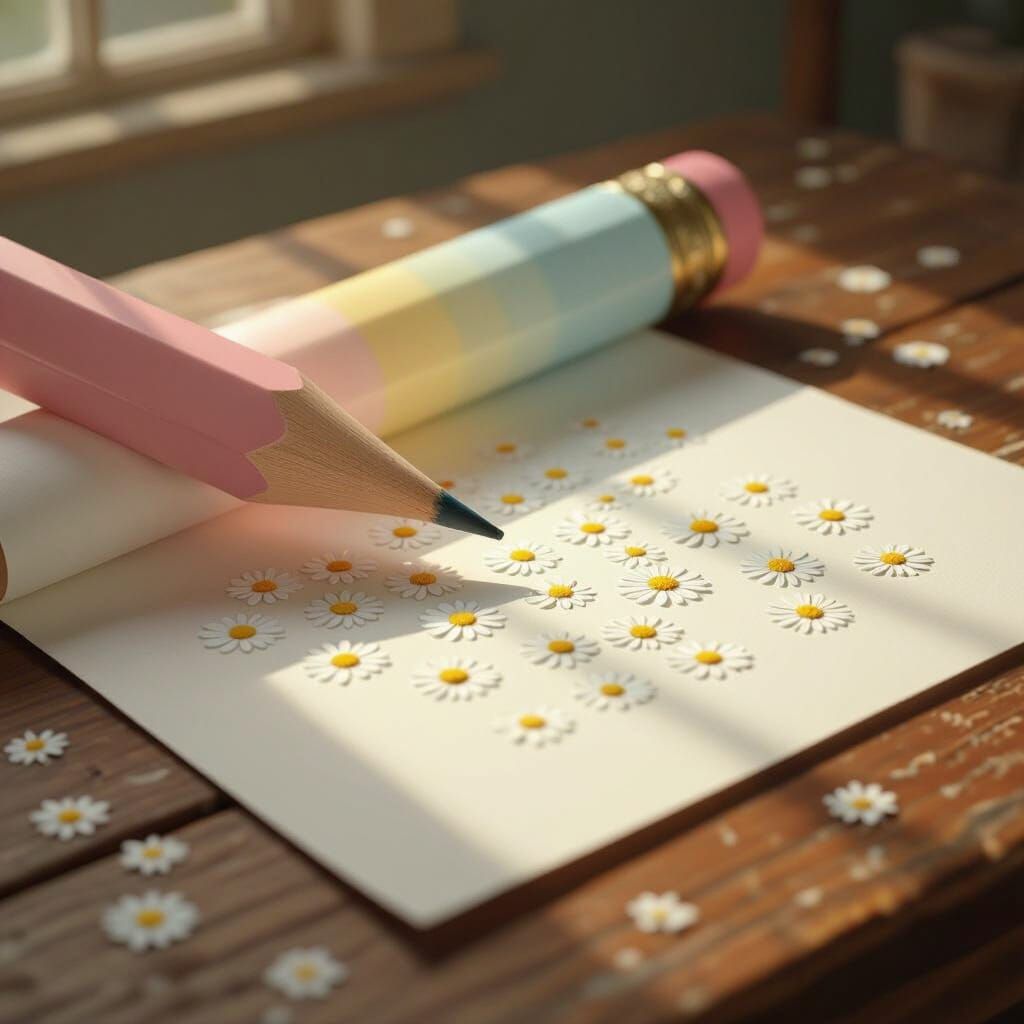 Giant Pencil Draws Daisies in Pastel Colors