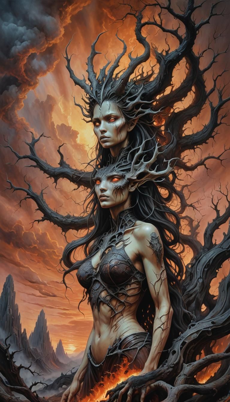 Dragon Woman in Wasteland: Surreal Visionary Art