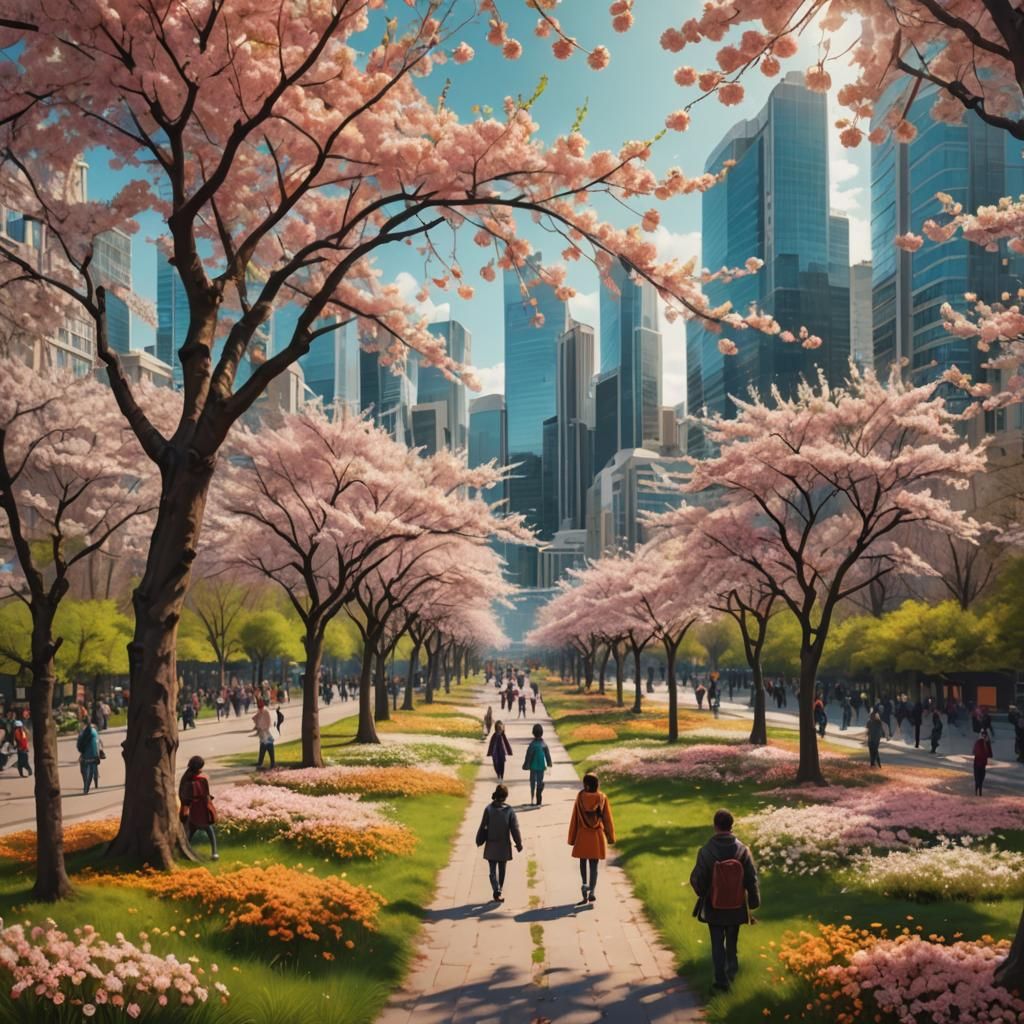 Orange Cherry Blossom Park in Cinematic Style