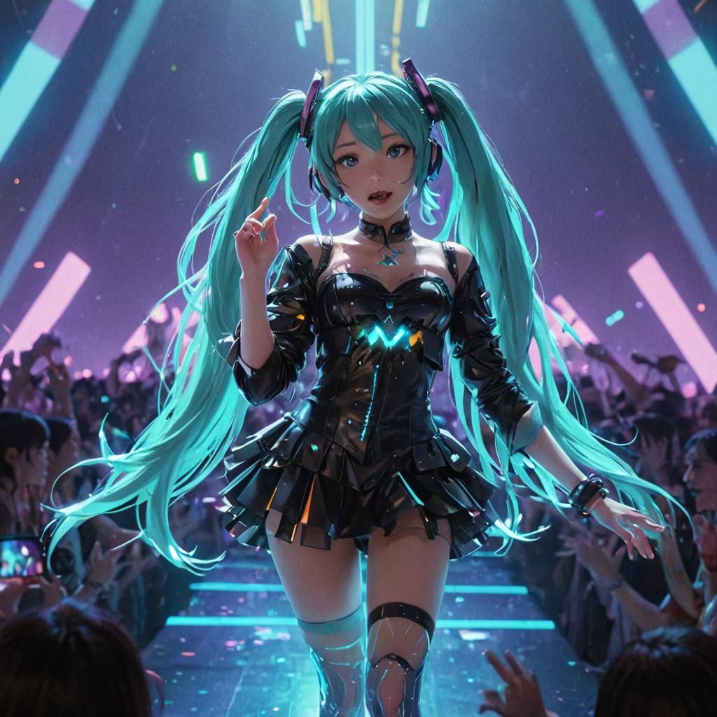 Hatsune Miku on Stage in Digital Art Style