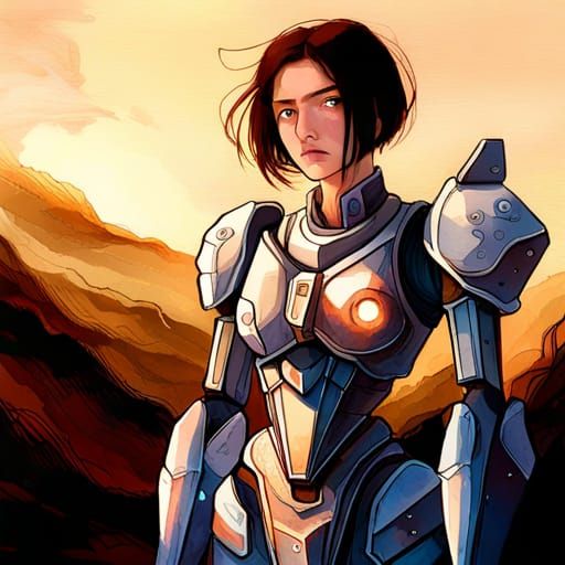 Worn Mecha Robot in 17th Century Landscape