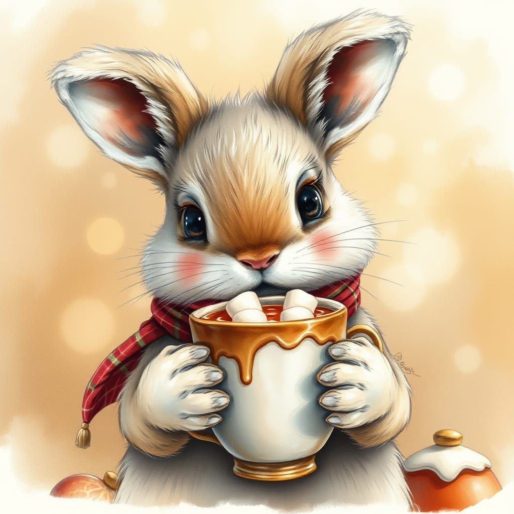 Whimsical Bunny in Cozy Charcoal Drawing