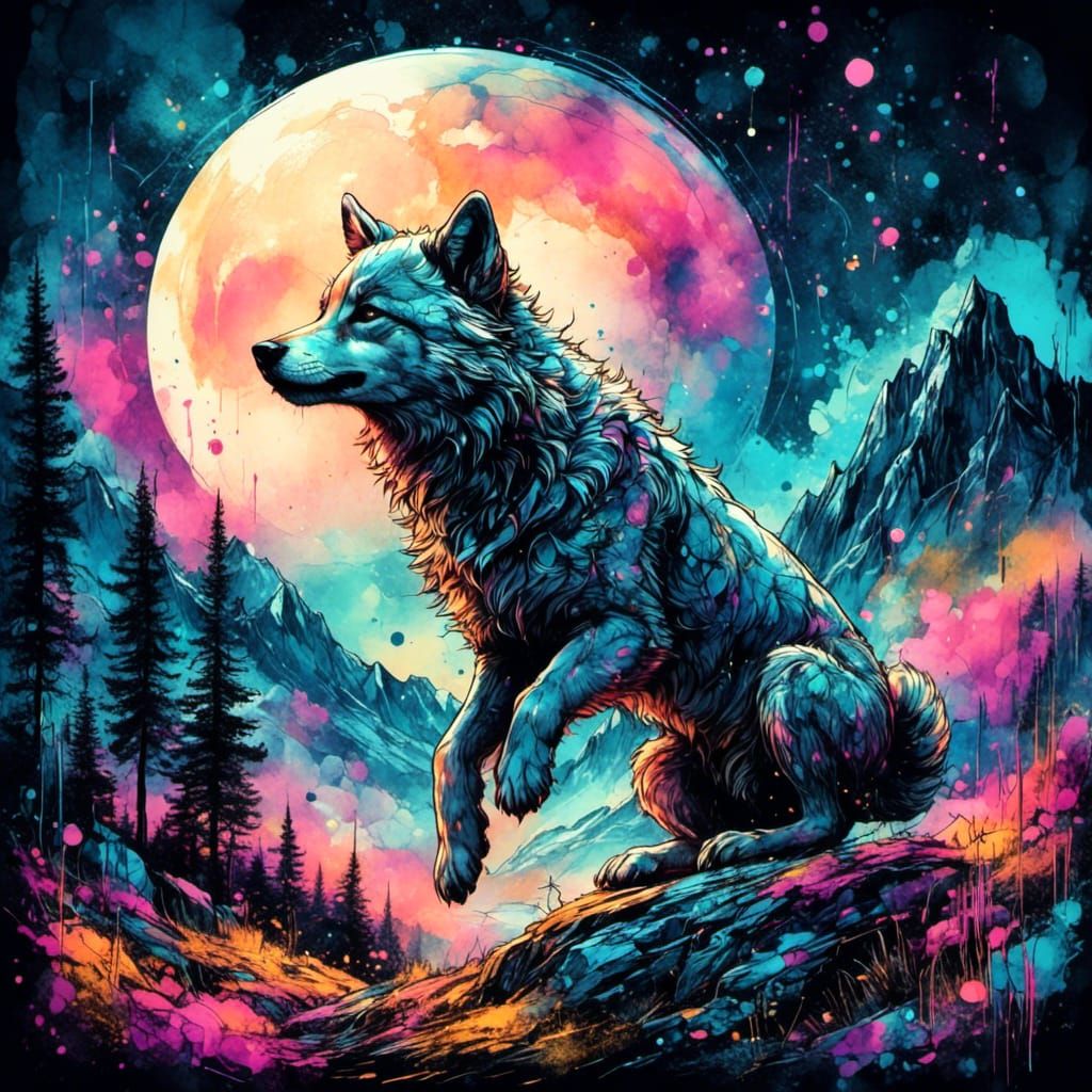 Wolf Cub in Neon Grunge Ambient Light