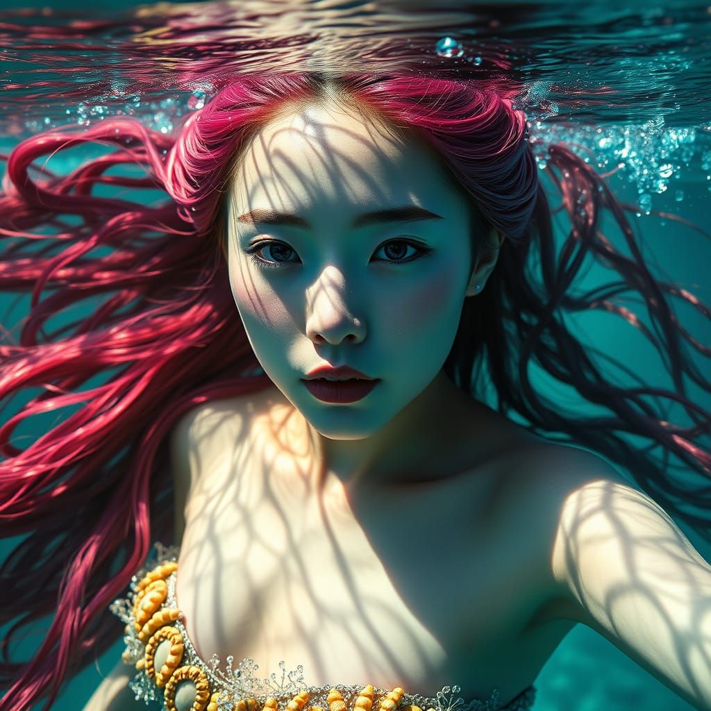 Artistic Siren Witch Portrait in Turquoise Waters
