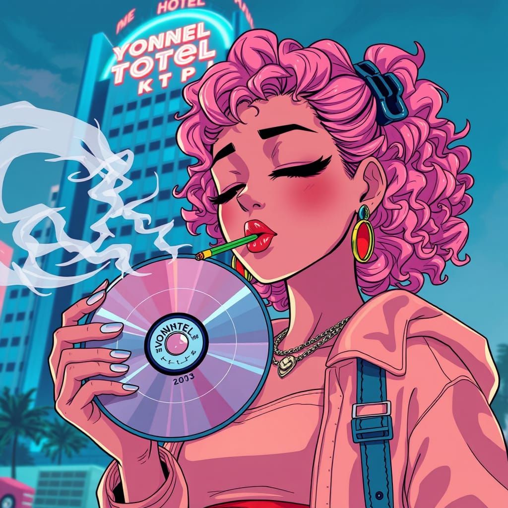 Anime Girl Smoking Weed in Vibrant Style