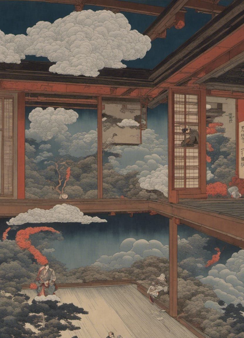 Ukiyo-e Room with Thunderstorm, Atmospheric Wonderland