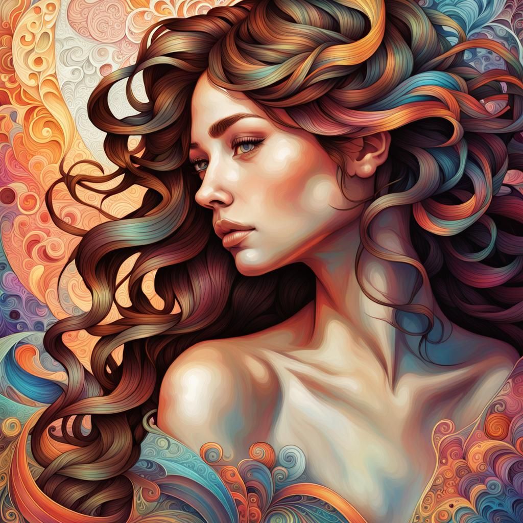 Vibrant Zentangle Portrait in Digital Art Style