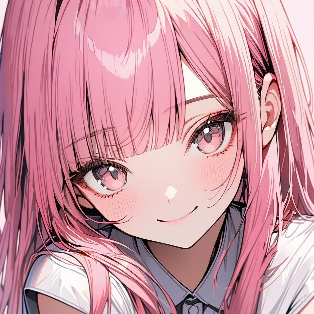 Pink-Haired Girl in White Dress Portrait