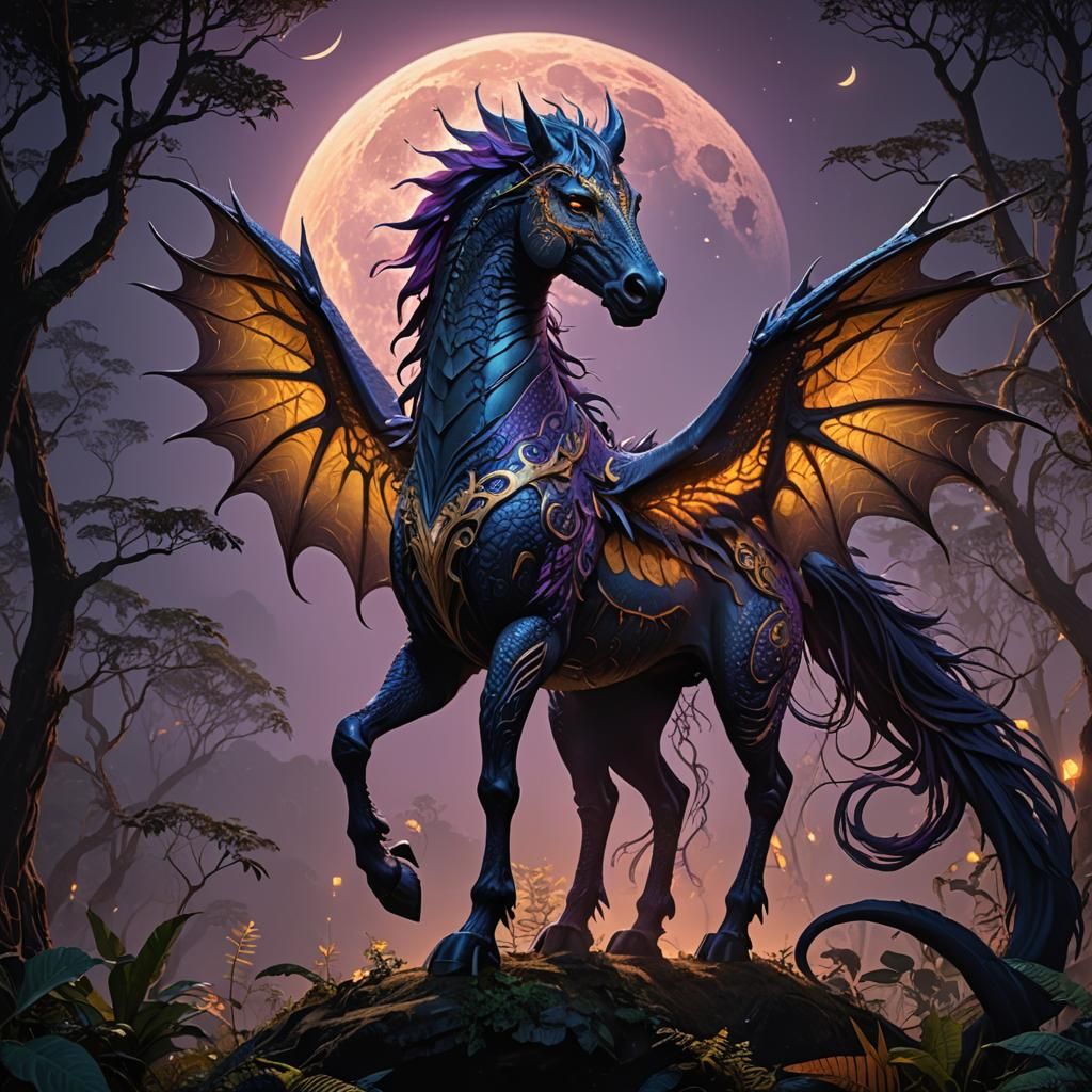 Dragon-Horse Hybrid in Amazon Forest Concept Art