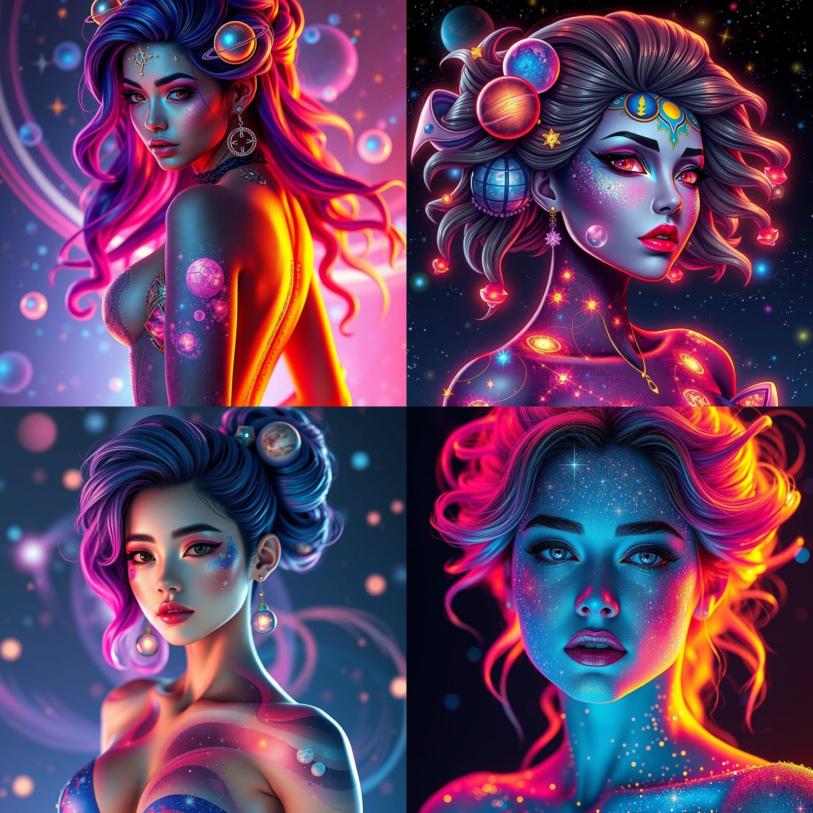 Space Goddess: 3D Anime Portrait with Planetary Makeup