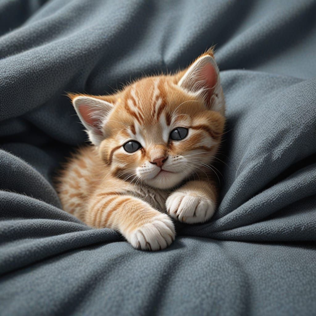 Cute Hyperrealistic Kitten in Deep Slumber