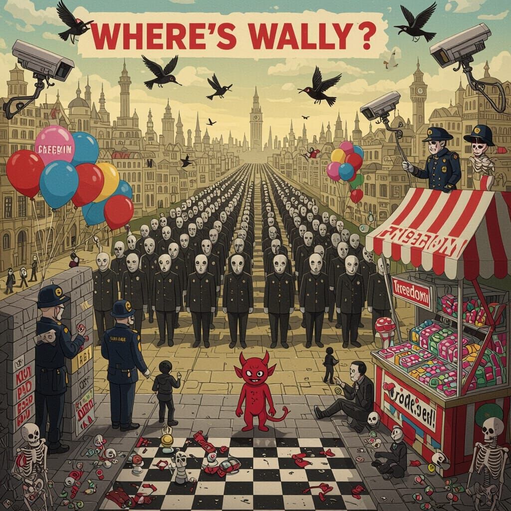 Dystopian Cityscape with Hidden Horrors